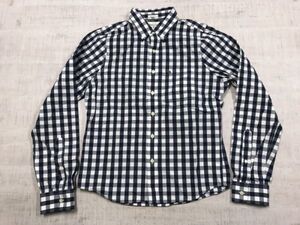 アバクロンビー&フィッチ Abercrombie&Fitch アバクロ アメカジ ボタンダウン クロップド 長袖 チェック シャツ レディース M 紺/白