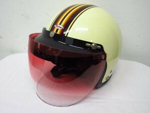 t5640　TNK　BIKERS　レディース　ジェットヘルメット　シールド付　BJ-6L　54-56cm　バイクヘルメット　アイボリーｘブラウン系