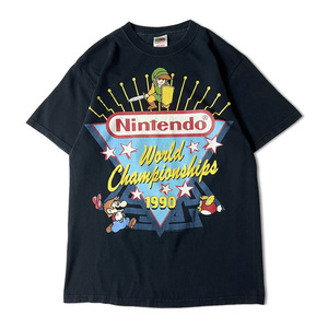 00s 任天堂 オフィシャル World Championships プリント 半袖 Tシャツ M 黒 / 00年代 オールド キャラクター リンク マリオ