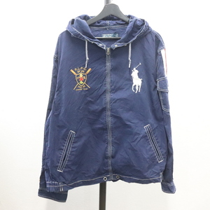 e853 2000年代製 RalphLauren ラルフローレン コットンジャケット■00s 表記XLサイズ ネイビー フーディー アメカジ ストリート 古着 希少