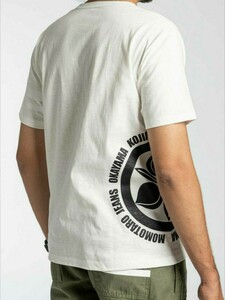 MOMOTARO JEANS 桃太郎ジーンズ ジンバブエコットン 家紋柄 半袖Tシャツ [07-070] S 白③ 天竺 採銅所エンブレム 日本製 岡山児島 出陣