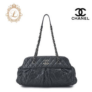 CHANEL シャネル ココマーク マトラッセ ダブルチェーンショルダー スパークルレザー 黒（シルバー金具） ショルダーバッグ ミニショルダー