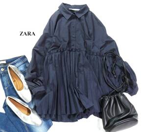 ザラ ZARA 大人可愛い☆裾プリーツ ふっくら袖 シャツ ブラウス XS ゆったり 