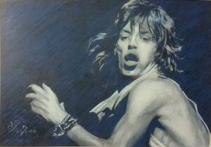 『作品571 Mick Jagger』S.Tomo氏直筆色鉛筆画 超美品 人物画 新品額装