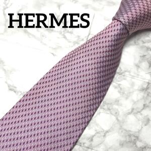 1円　未使用級　HERMES エルメス ネクタイ　ピンク　ソリッド　刺繍 ビジネス　スーツ　シャツ　カフス