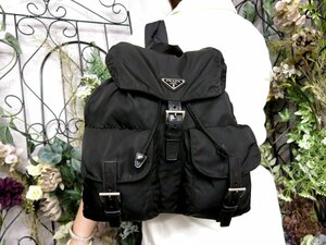 ●超美品●PRADA プラダ●三角ロゴプレート●ポコノ ナイロン カーフ レザー 本革●リュックサック●黒●SV金具●B5 収納 かばん●Js50844