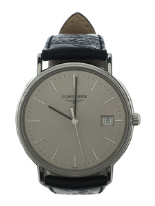 LONGINES◆クォーツ腕時計/アナログ/レザー/GRY/BLK