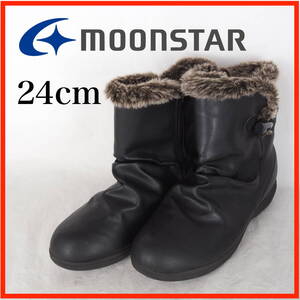 EB7609*moon STAR*ムーンスター*レディースショートブーツ*24cm3E*黒