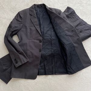 【美品/希少L】EMPORIO ARMANI エンポリオアルマーニ イタリア製 スーツ セットアップ ストライプ ストレッチ 伸縮性 チャコールグレー 48