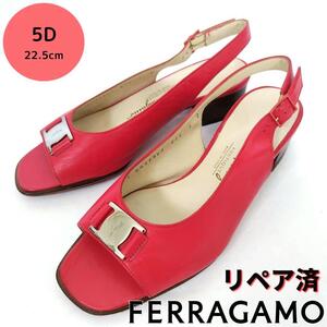 良品フェラガモ【Ferragamo】ヴァラプレート サンダル パンプス 赤