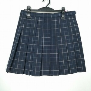 1円 スクールスカート 大きいサイズ 夏物 w72-丈45 チェック 中学 高校 ミニ丈 プリーツ 学生服 制服 女子 中古 HK4702