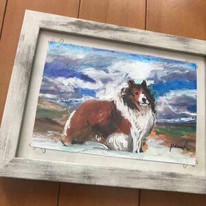 絵画 原画 手書きインテリア 一点物 犬　コリー