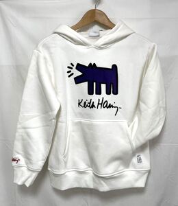 新品■keithharing キースヘリング ユース レディース 裏起毛 パーカー XL (14/16) 白 ホワイト 大きいサイズ