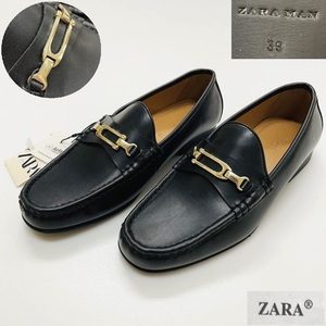 ZARA MAN ブラック ローファー オフィスカジュアル フォーマル タグ ゴールドバックル デイリー ビジネス ストリート 黒 靴 ザラ