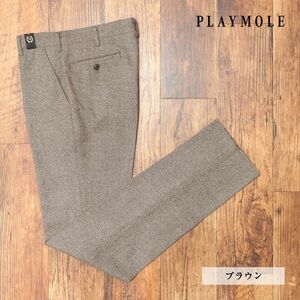 1円/秋冬/PLAYMOLE/76cm/スラックス パンツ ウール混ツイード 無地 ノータック クラシック 美脚 新品/茶色/ブラウン/jd684/