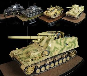 ミリタリー 軍用戦車プラモデル 組立済 他 欠品・破損有 / プラモデル 戦車４個まとめて ケース付き[69296]