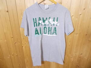 T160◆GILDAN Tシャツ◆ギルダン サイズM グレー HAWAII ALOHA ハワイアロハ プリントロゴ ULTRA COTTON ポリコットン ネコポス便発送 