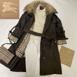 ◆美品◆バーバリー◆BURBERRY 38/9号/M ラクーンファー付6way☆中綿キルティングライナートレンチモッズコート 冬春秋3シーズン活躍！