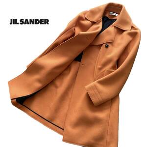 イタリア製 2013AW コレクション JIL SANDER ジルサンダー ボンディング カットオフ ウール コート 曲線 丸み オレンジ レディース 36 