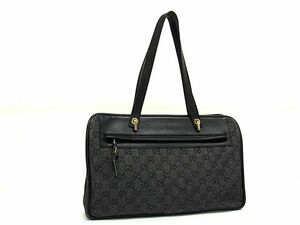 1円 ■美品■ GUCCI グッチ 92730 001013 GG柄 GGキャンバス×レザー トートバッグ ショルダー 肩掛け レディース ブラック系 AY4863