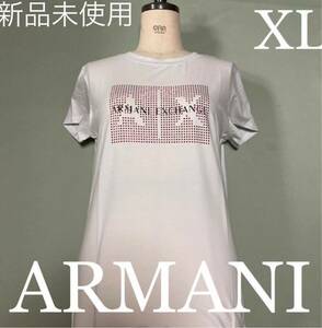 洗練されたデザイン　【A|X アルマーニ エクスチェンジ】Tシャツ　ホワイト　XL サイズ　キラキララインストーンロゴが素敵