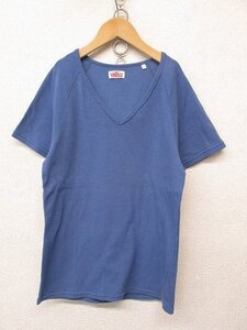 k6855：H.R.MARKET ハリウッドランチマーケット ストレッチフライス Vネック ショートスリーブTシャツ 半袖 3 青/日本製：35