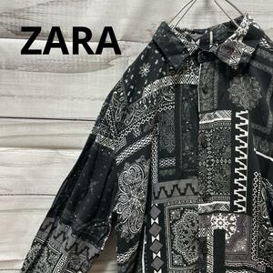 ZARA バンダナ柄レーヨンシャツ 総柄 白 黒 お洒落 モード カジュアル