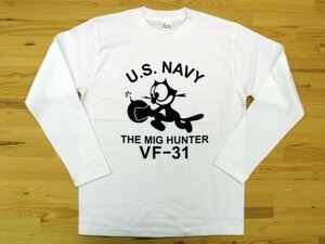 U.S. NAVY VF-31 白 5.6oz 長袖Tシャツ 黒 2XL 大きいサイズ ミリタリー トムキャット VFA-31 USN