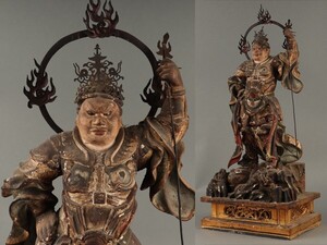 仏教美術 時代品 木彫 玉眼 彩色 四天王 増長天 45㎝　lm03