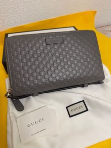 美品★ GUCCI グッチ GG マイクロシマ オーガナイザー 財布 ウォレット セカンドバッグ レザー グレー 544250 