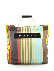 未使用美品MARNI フラワー カフェ トートバッグ ストライプ イエロー マルチカラー