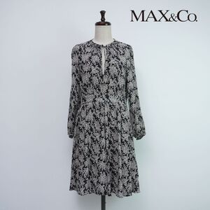 美品 MAX&Co. マックス アンド コー総柄 フレアワンピース 膝丈 裏地無し レディース 黒 白 サイズ38*QC992