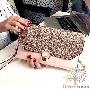 kira グリッター プルタブ クラッチBAG 【ピンク】革 レザー ハンドバッグ 海外セレブ K-081-2