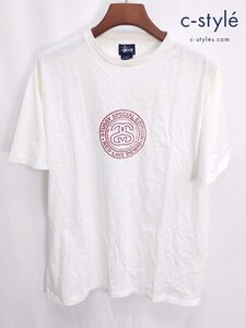 Y954 [ヴィンテージ] STUSSY Tシャツ 半袖 L ホワイト RED LINE DENIM 黒タグ Shawn Stussy ショーン・ステューシー | Y★