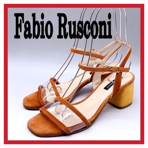 Fabio Rusconi [ファビオルスコーニ] サンダル チャンキーヒール ストラップ スエード バイカラー オレンジ イエロー 37 23.5cm シューズ