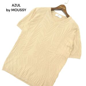 AZUL by MOUSSY アズール マウジー シャドウ ボタニカル柄★ 半袖 Vネック サマー ニット カットソー Tシャツ Sz.S メンズ　A4T07057_6#J