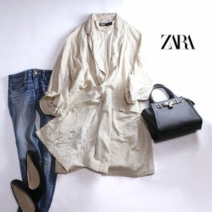 美品 ZARA ザラ ■ リネン 麻 春 夏 サマーコート オーバーコート オーバーサイズ ナチュラル L 生成り ベージュ キナリ