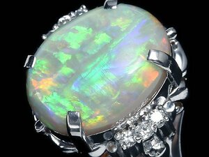 OO12012T【1円～】新品仕上【RK宝石】≪opal≫ 魅惑の遊色!! 天然オパール 大粒3.99ct!! 極上ダイヤモンド Pt900 高級リング ダイヤ