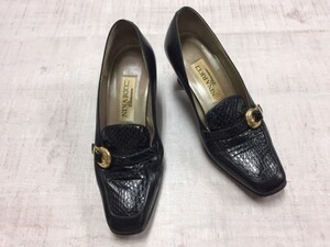 ニナリッチ NINA RICCI オールド レトロ モード クロコ型押し レザー切替 ハイヒール シューズ レディース 日本製 サイズ34 (22cm相当) 黒