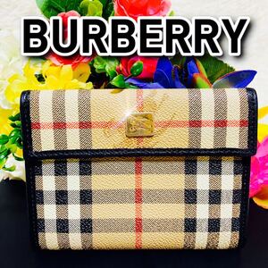 レア●BURBERRY●バーバリー●財布●がま口●ノバチェック●シャドーホース●二つ折り財布●ウォレット●メンズ●レディース●