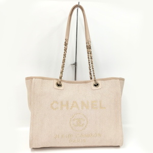 CHANEL ドーヴィルMM トートバッグ ココマーク キャンバス ピンクベージュ A67001