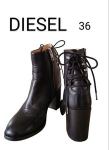 送料無料！超美品！DIESEL ディーゼル本革黒ショートブーツ36　22，5㎝