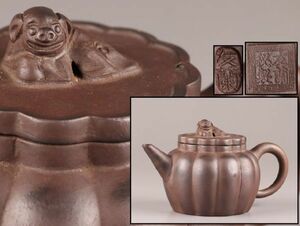 中国古玩 唐物 煎茶道具 朱泥 紫泥 友蘭秘製 款 紫砂壷 茶壷 急須 在印 時代物 極上品 初だし品 C6293