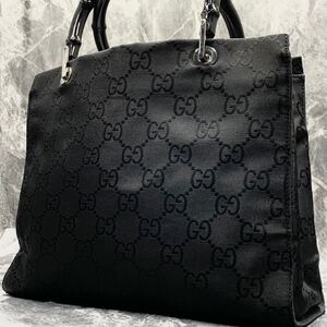 1円【極美品】GUCCI グッチ GGキャンバス バンブー トートバッグ ビジネス ハンドバッグ メンズ ブラック 黒色 総柄 レザー 手持ち