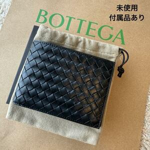 【未使用】BOTTEGA VENETA レザー 二つ折り財布 小銭入れあり 黒