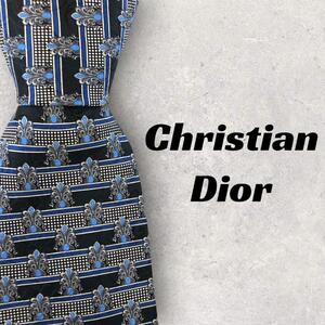 【5768】Christian Dior　ネクタイ　ブラック×ブルー系