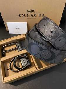 COACH コーチメンズ リバーシブル シグネチャー メンズベルト フリーサイズ バックル回転　新品未使用