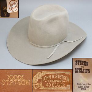 a[2102100]ステットソン STETSON 4X Beaver 56/7 フェルト ウエスタンハット◆ヴィンテージ/帽子/メンズ/うぶ品