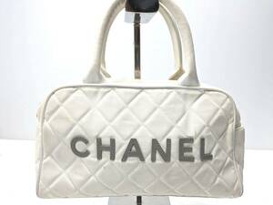 シャネル/CHANEL スポーツライン ミニボストンバッグ ハンドバッグ キャンバス×レザー シール付 ホワイト系【P420】