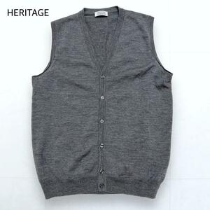 【美品】HERITAGE ヘリテージ メリノウール100% カーディガン ニット ノースリーブ イタリア製 グレー メンズ M